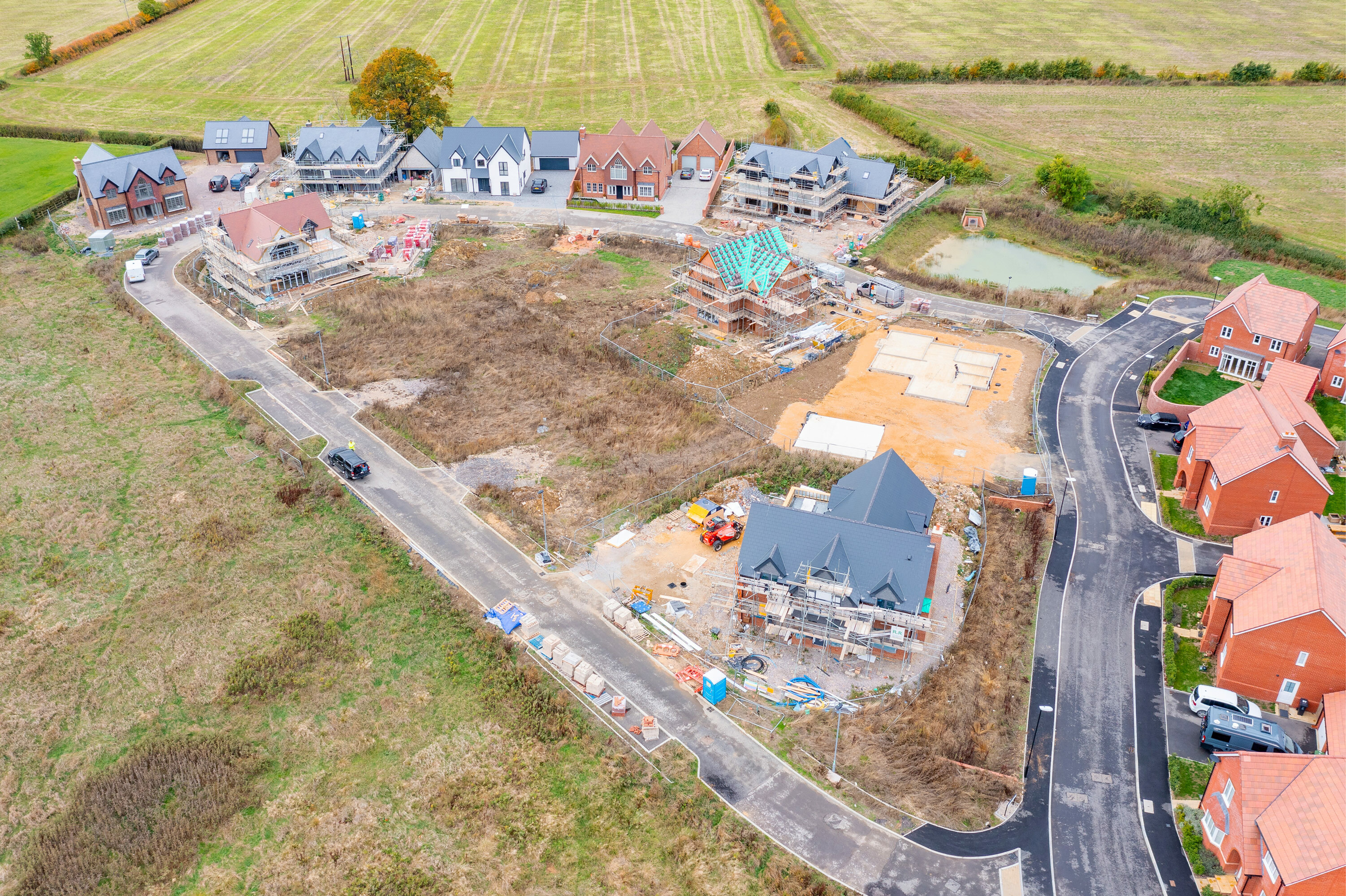 Aerial view of Potton's Tadpole Garden Village custom build site